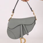 Dior Calfskin Stone Grey Medium Saddle Bag w/ Strap - FashioNica