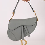 Dior Calfskin Stone Grey Medium Saddle Bag w/ Strap - FashioNica