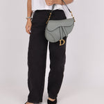 Dior Calfskin Stone Grey Medium Saddle Bag w/ Strap - FashioNica