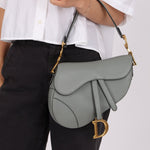 Dior Calfskin Stone Grey Medium Saddle Bag w/ Strap - FashioNica