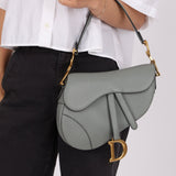 Dior Calfskin Stone Grey Medium Saddle Bag w/ Strap - FashioNica