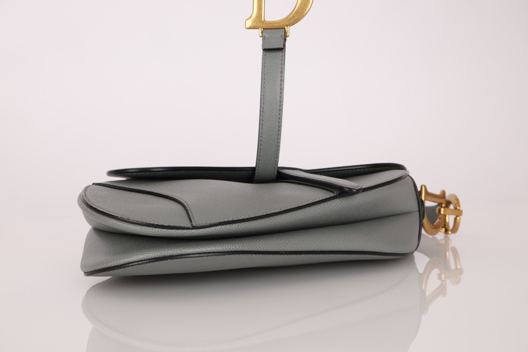 Dior Calfskin Stone Grey Medium Saddle Bag w/ Strap - FashioNica