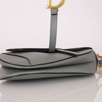 Dior Calfskin Stone Grey Medium Saddle Bag w/ Strap - FashioNica