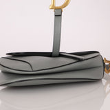 Dior Calfskin Stone Grey Medium Saddle Bag w/ Strap - FashioNica