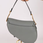 Dior Calfskin Stone Grey Medium Saddle Bag w/ Strap - FashioNica
