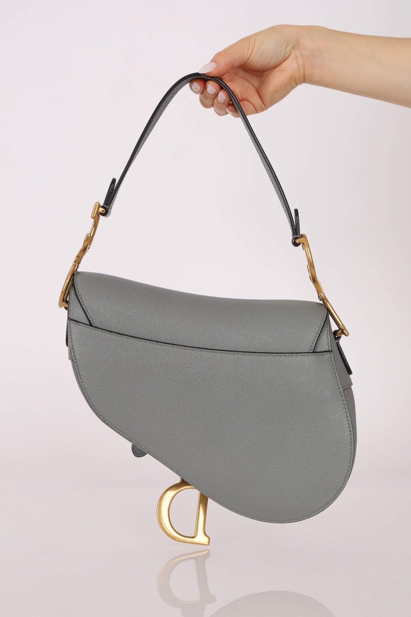 Dior Calfskin Stone Grey Medium Saddle Bag w/ Strap - FashioNica