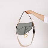 Dior Calfskin Stone Grey Medium Saddle Bag w/ Strap - FashioNica