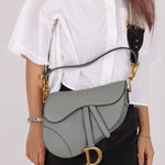 Dior Calfskin Stone Grey Medium Saddle Bag w/ Strap - FashioNica