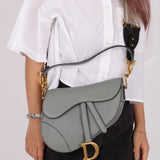 Dior Calfskin Stone Grey Medium Saddle Bag w/ Strap - FashioNica