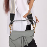 Dior Calfskin Stone Grey Medium Saddle Bag w/ Strap - FashioNica