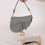 Dior Calfskin Stone Grey Medium Saddle Bag w/ Strap - FashioNica