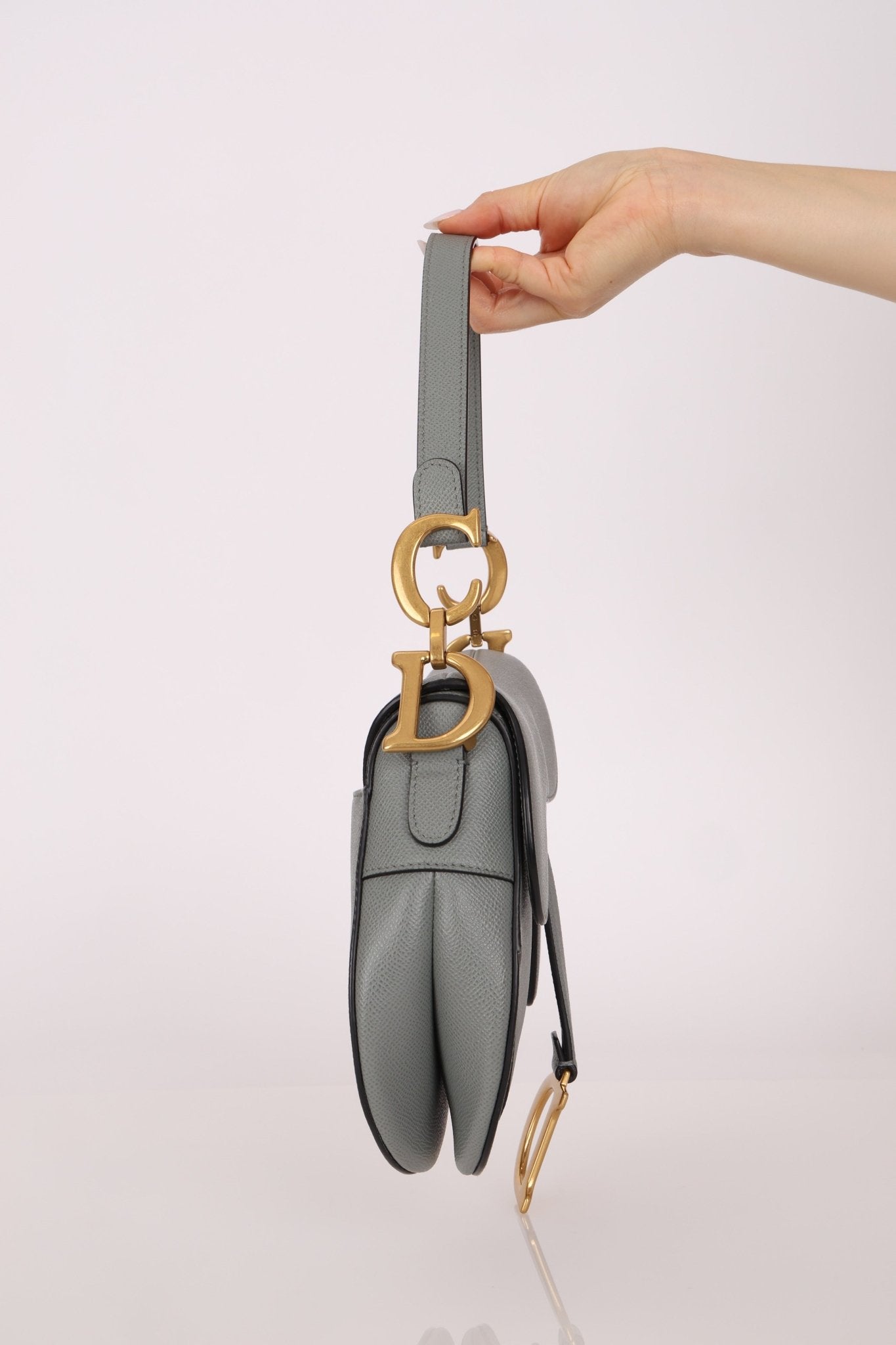 Dior Calfskin Stone Grey Medium Saddle Bag w/ Strap - FashioNica