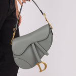 Dior Calfskin Stone Grey Medium Saddle Bag w/ Strap - FashioNica
