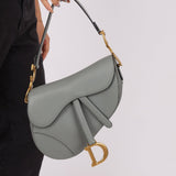Dior Calfskin Stone Grey Medium Saddle Bag w/ Strap - FashioNica