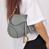 Dior Calfskin Stone Grey Medium Saddle Bag w/ Strap - FashioNica