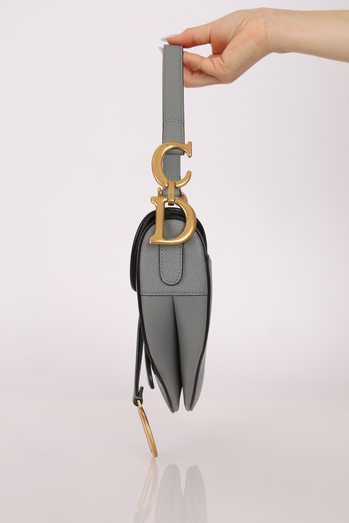 Dior Calfskin Stone Grey Medium Saddle Bag w/ Strap - FashioNica