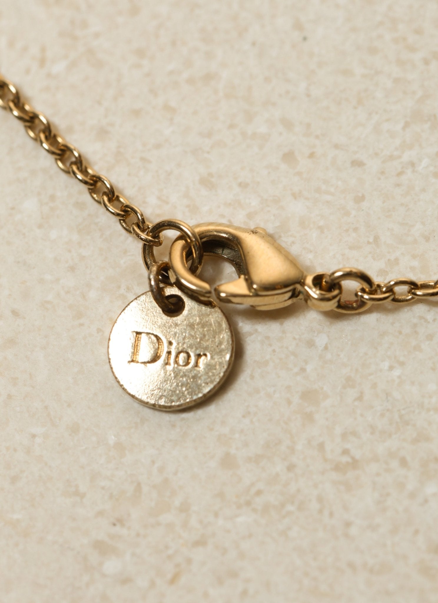 Dior CD Rhinestone Logo Pendant Necklace - FashioNica