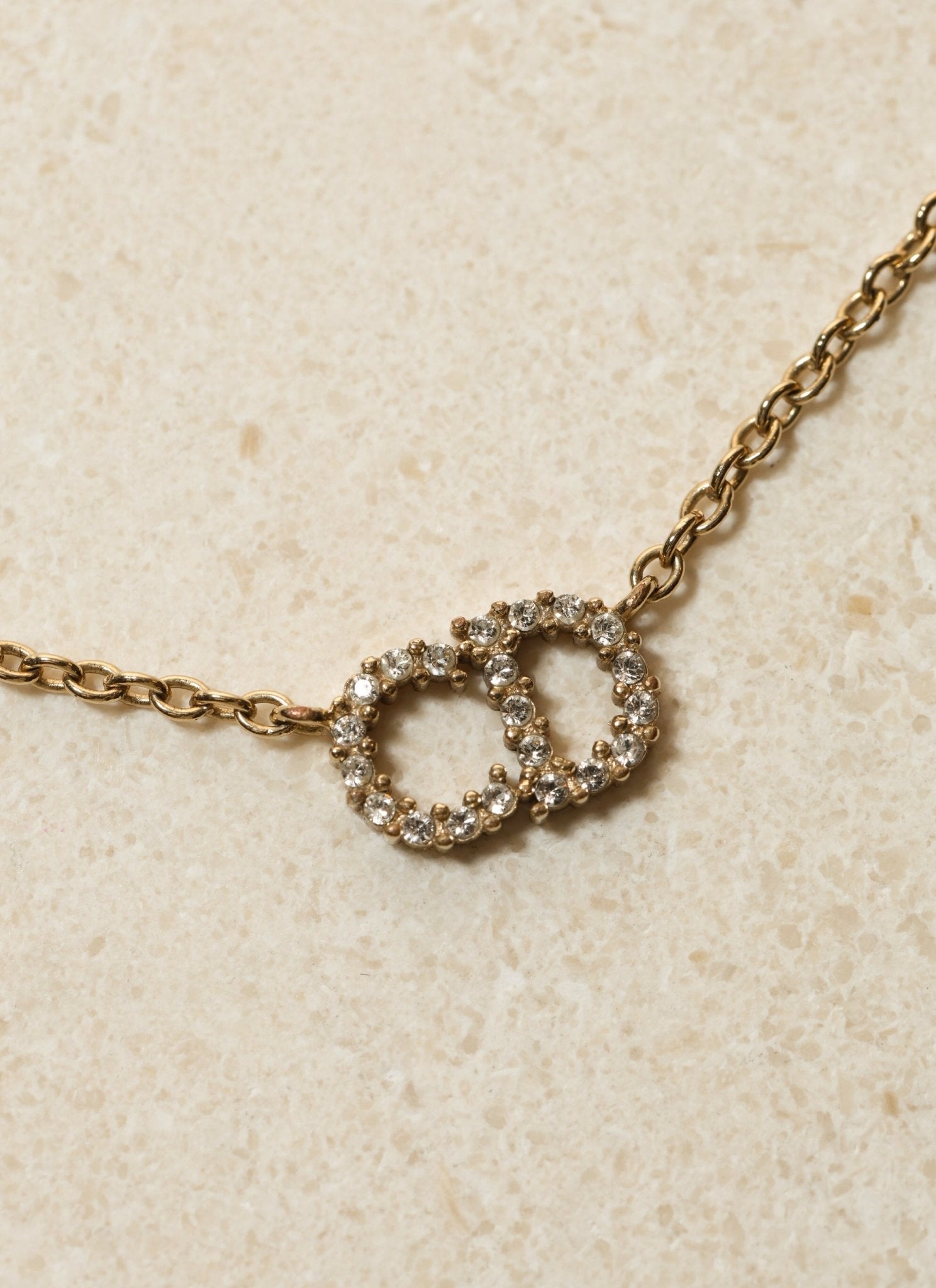 Dior CD Rhinestone Logo Pendant Necklace - FashioNica