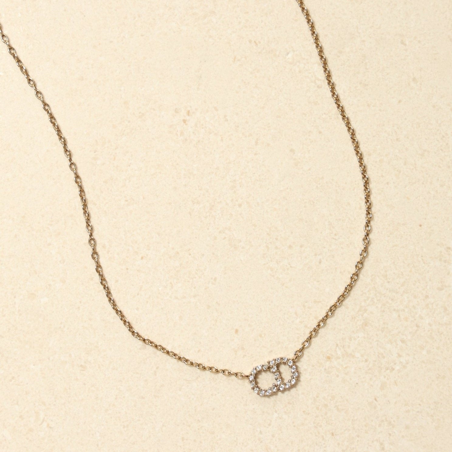 Dior CD Rhinestone Logo Pendant Necklace - FashioNica