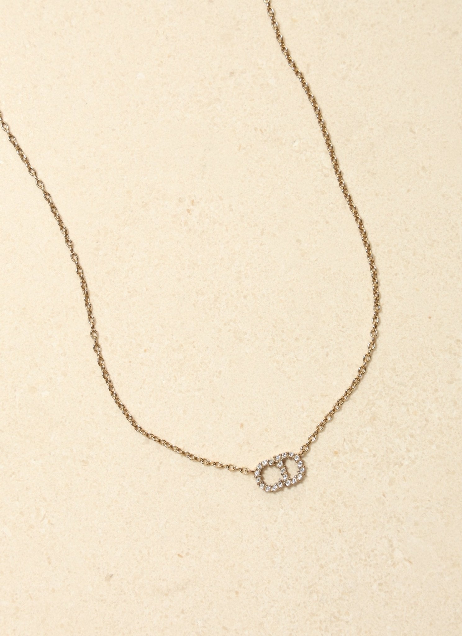 Dior CD Rhinestone Logo Pendant Necklace - FashioNica