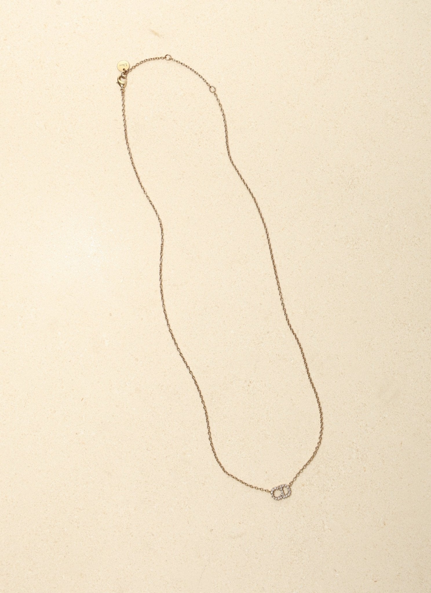 Dior CD Rhinestone Logo Pendant Necklace - FashioNica