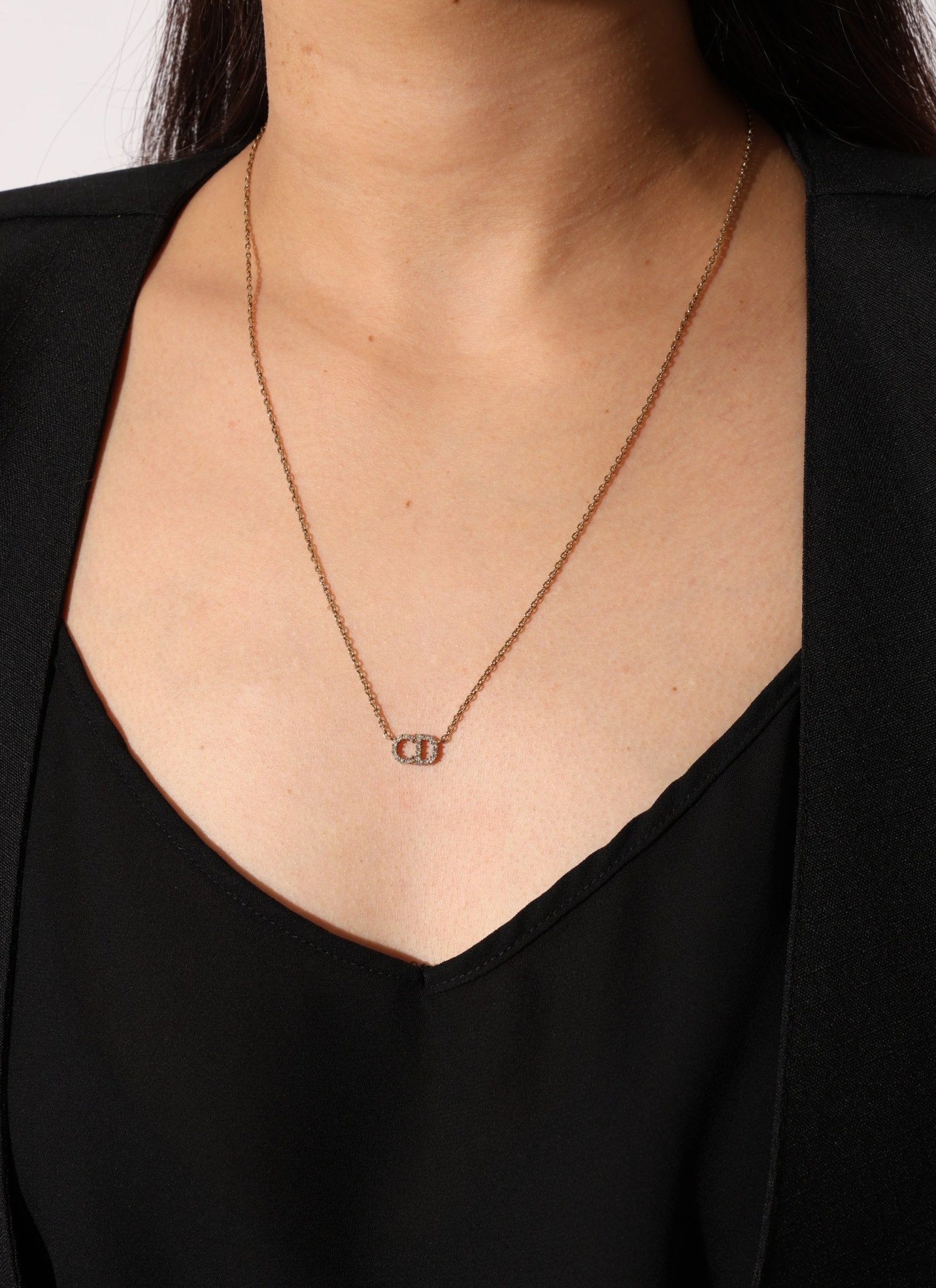 Dior CD Rhinestone Logo Pendant Necklace - FashioNica
