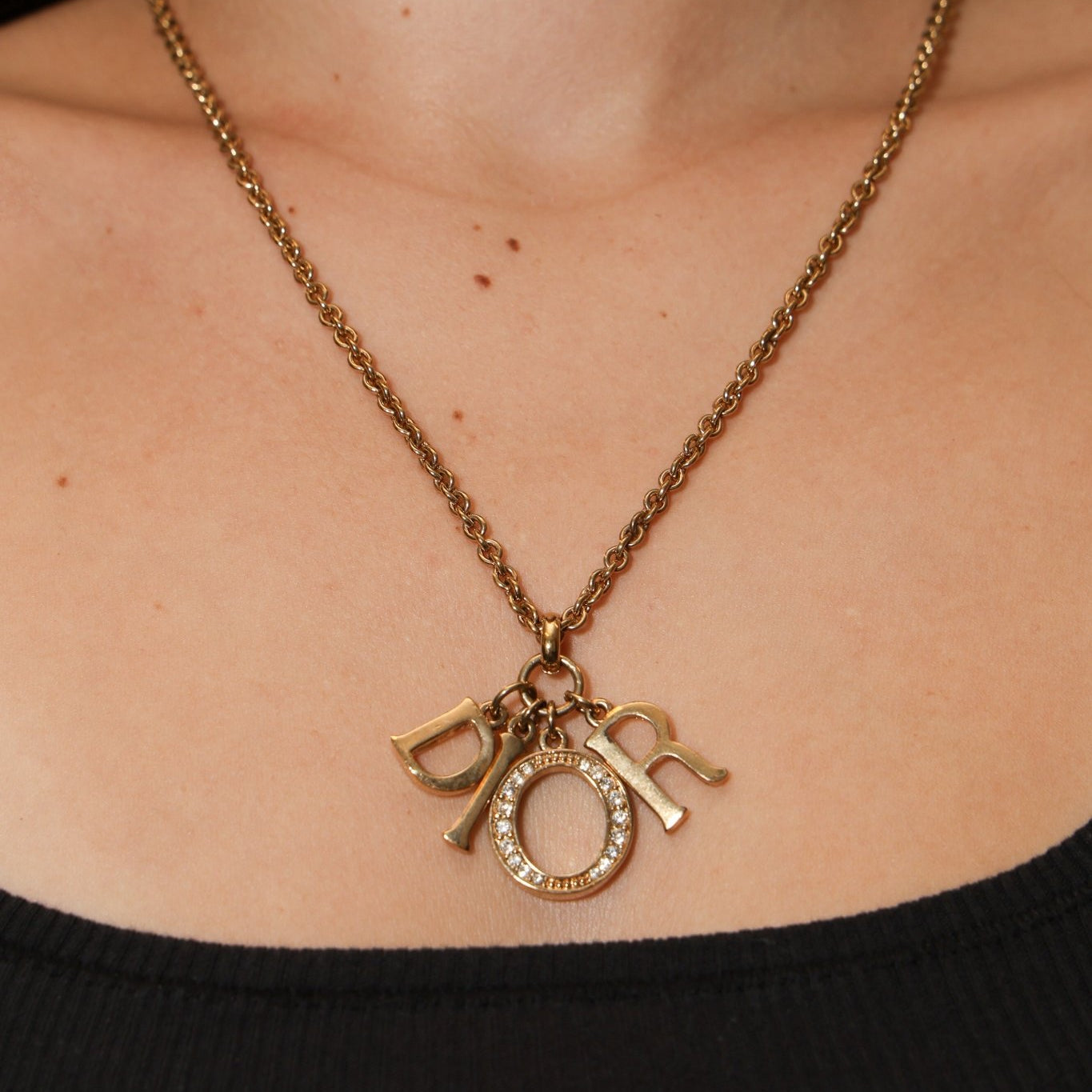Dior Crystal Logo Charms Pendant Necklace - FashioNica
