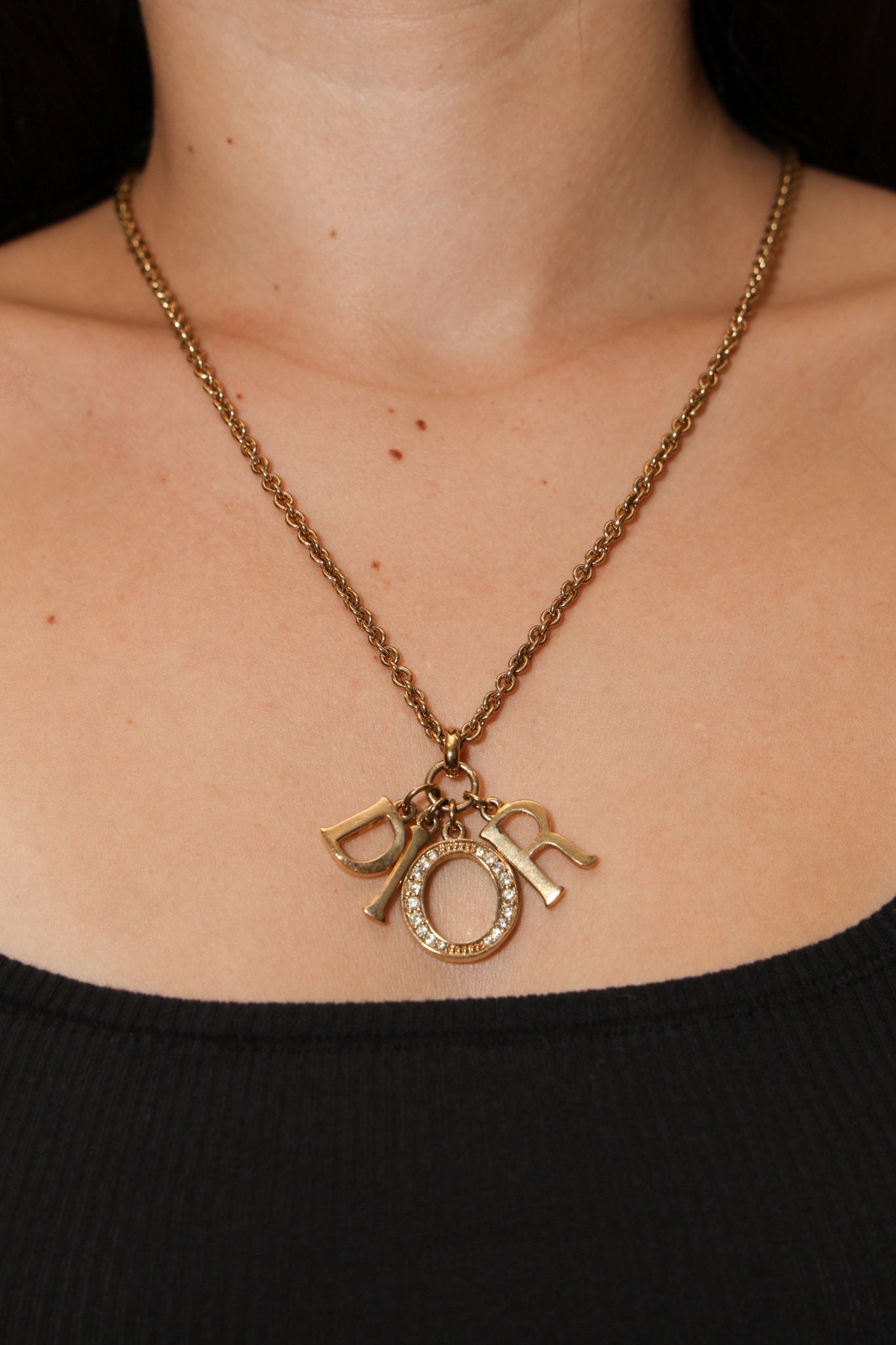 Dior Crystal Logo Charms Pendant Necklace - FashioNica