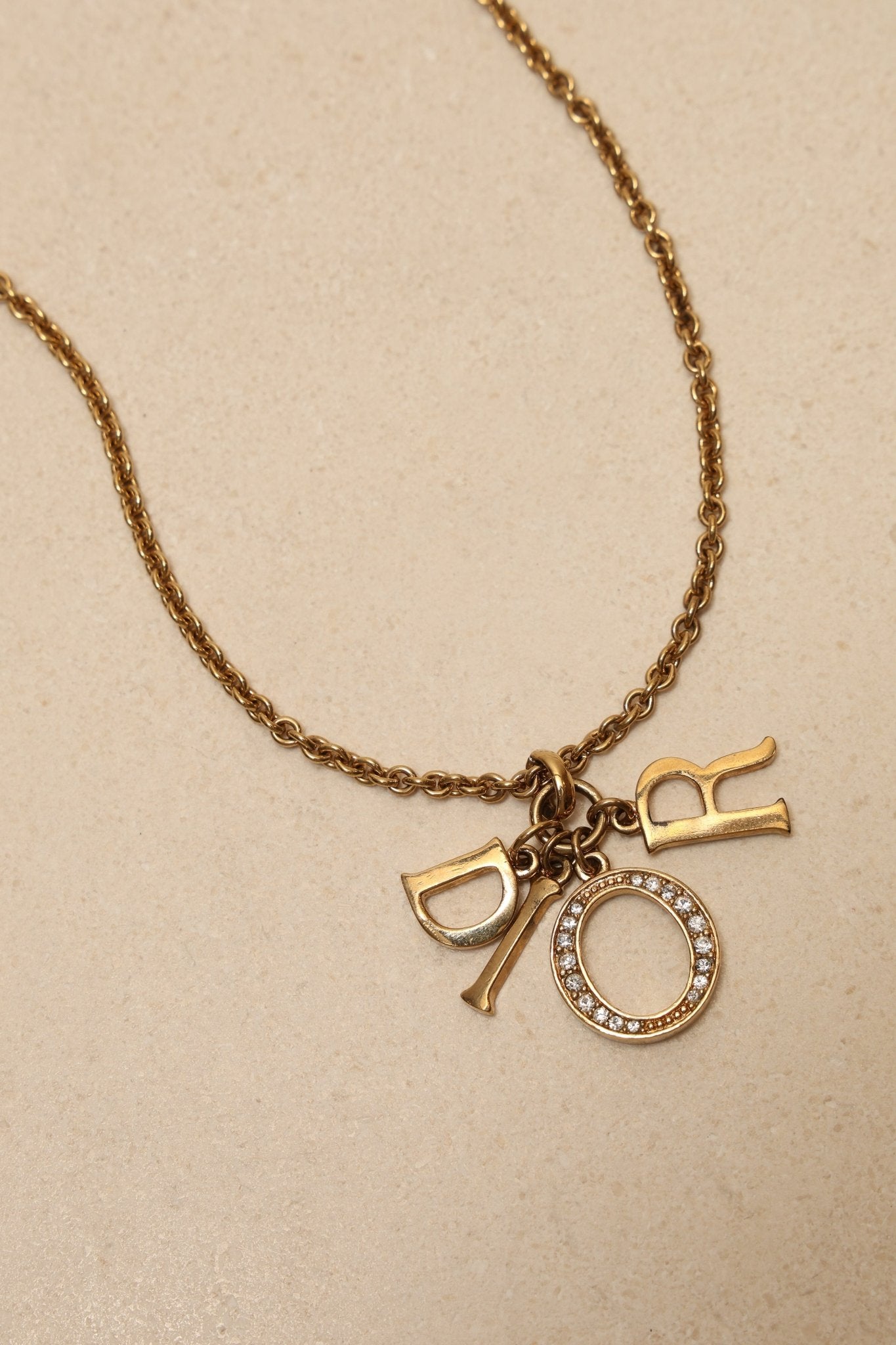 Dior Crystal Logo Charms Pendant Necklace - FashioNica