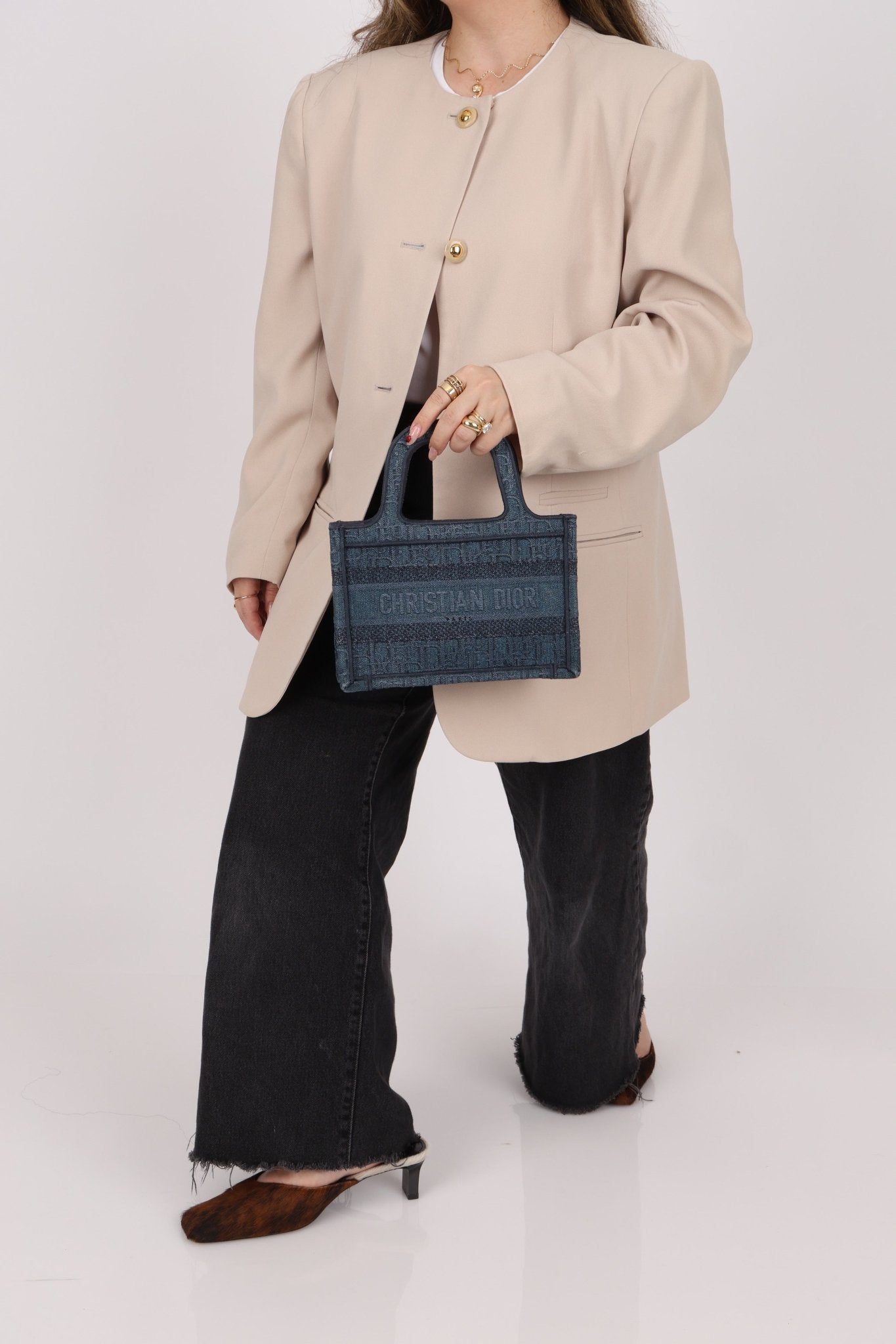 Dior Denim Oblique Mini Book Tote - FashioNica