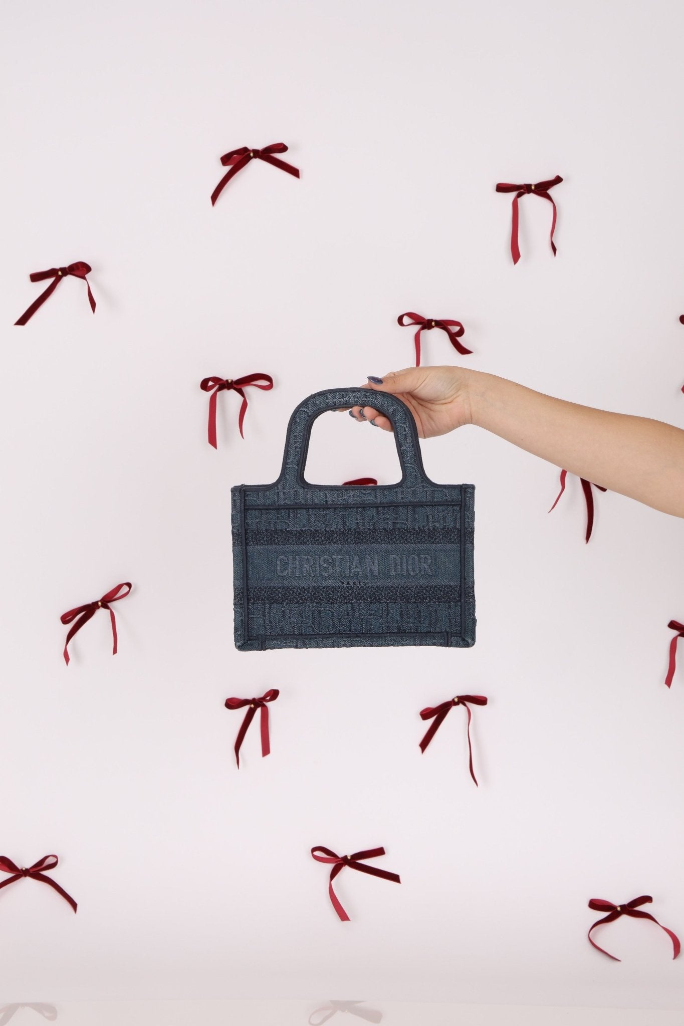 Dior Denim Oblique Mini Book Tote - FashioNica