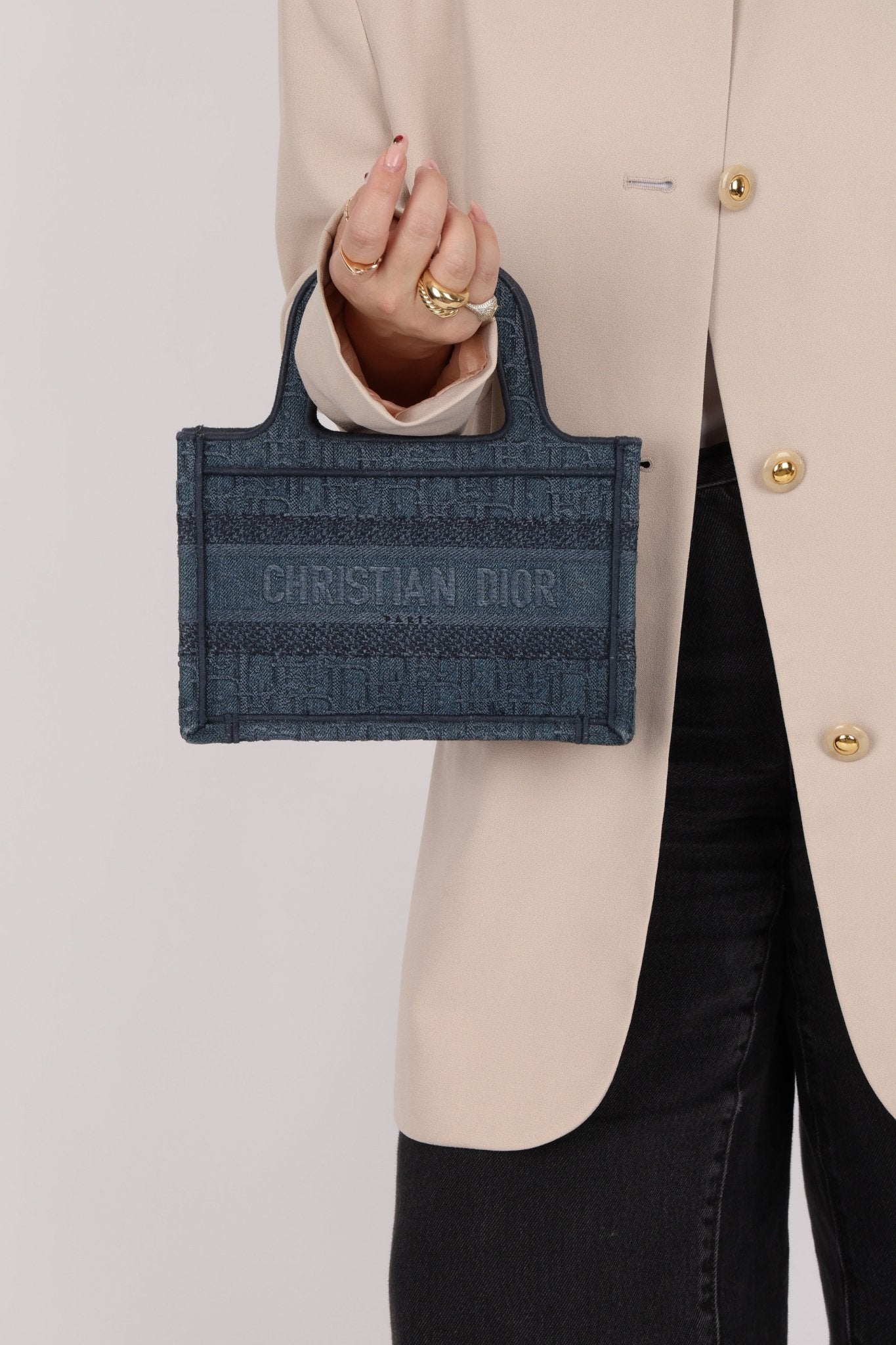 Dior Denim Oblique Mini Book Tote - FashioNica