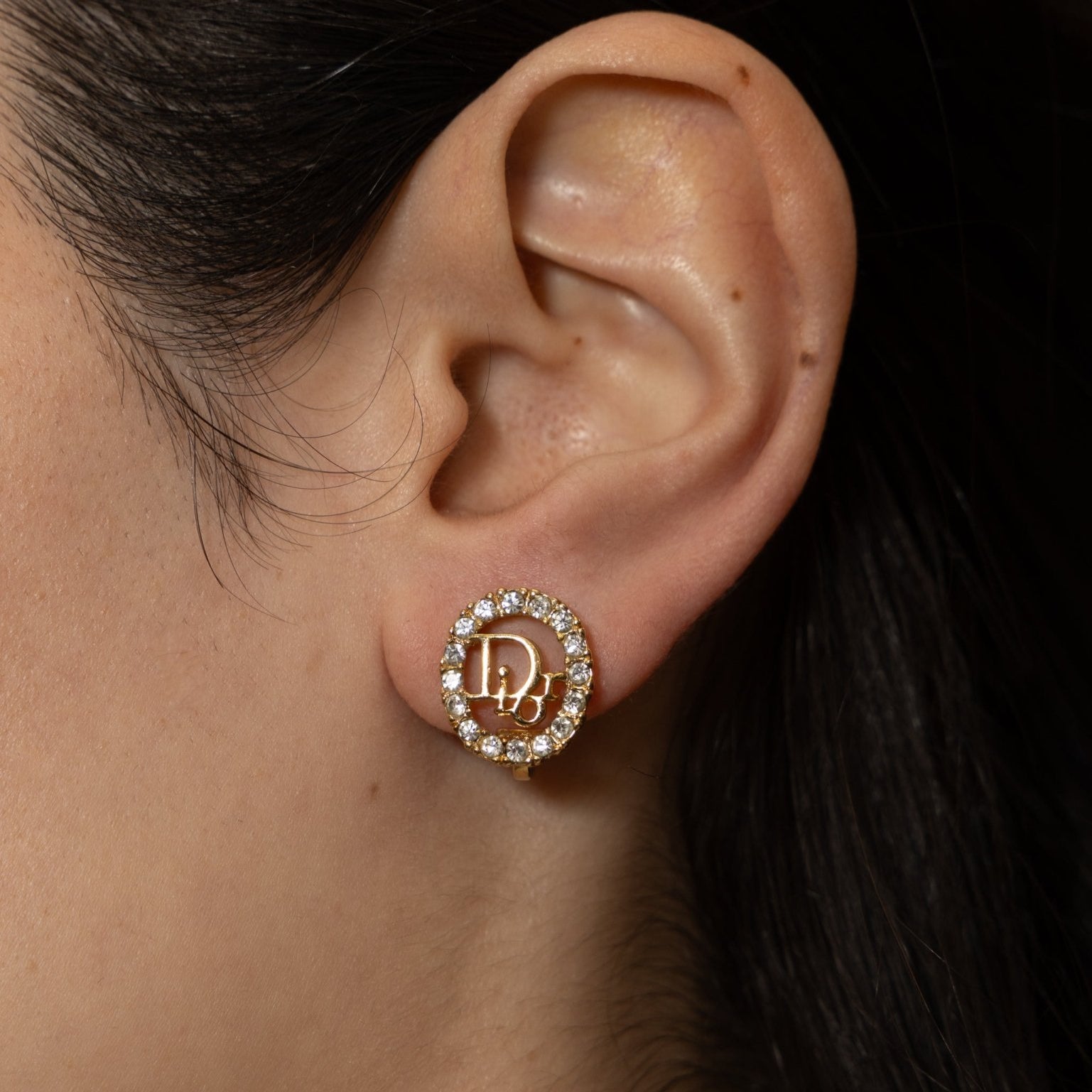 Dior Diorissimo Crystal Oval Clip - On Earrings - FashioNica