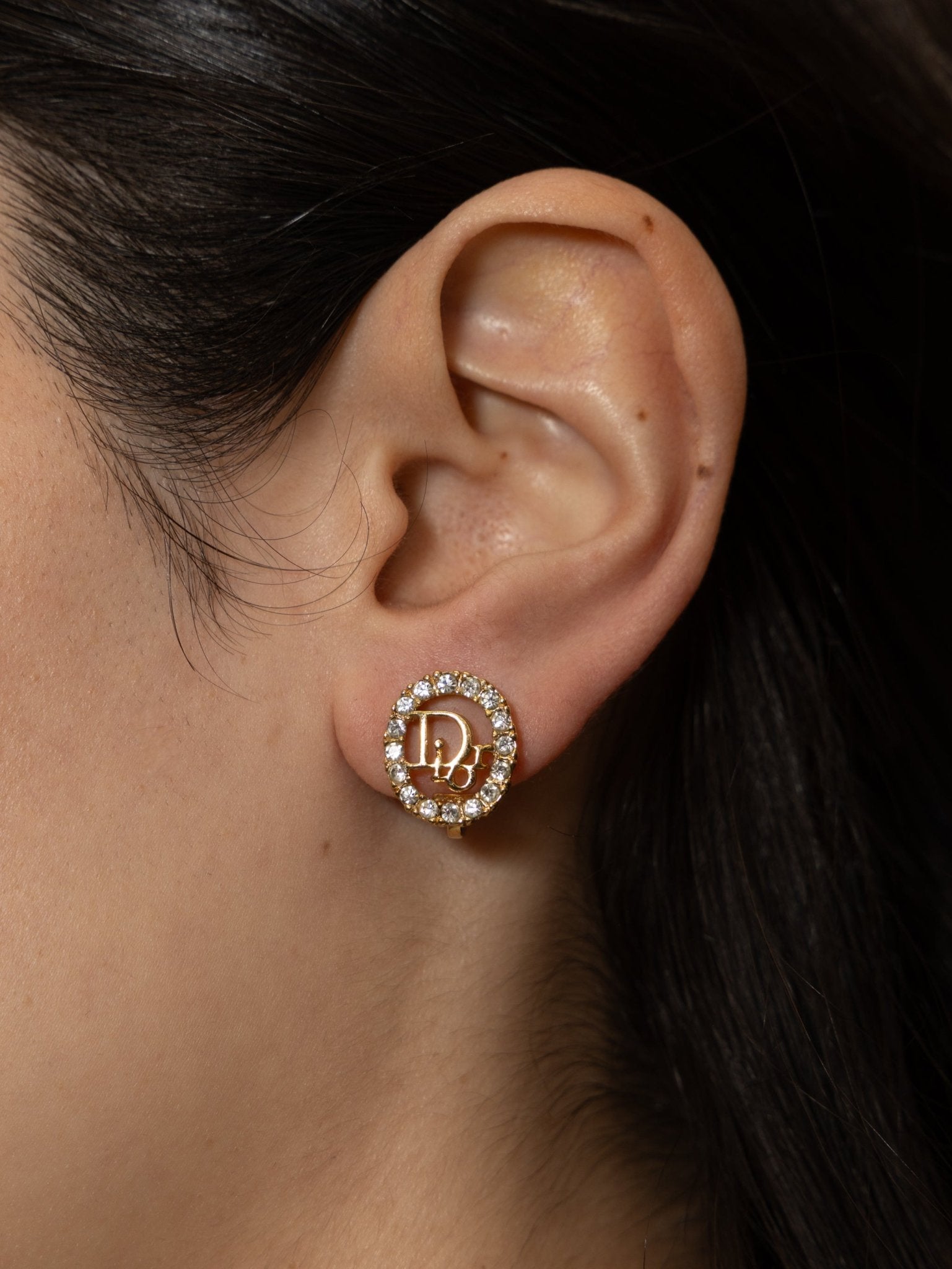 Dior Diorissimo Crystal Oval Clip - On Earrings - FashioNica