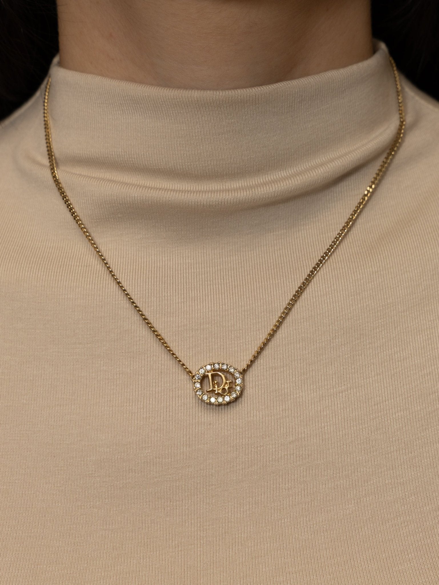 Dior Diorissimo Crystal Oval Pendant Necklace - FashioNica