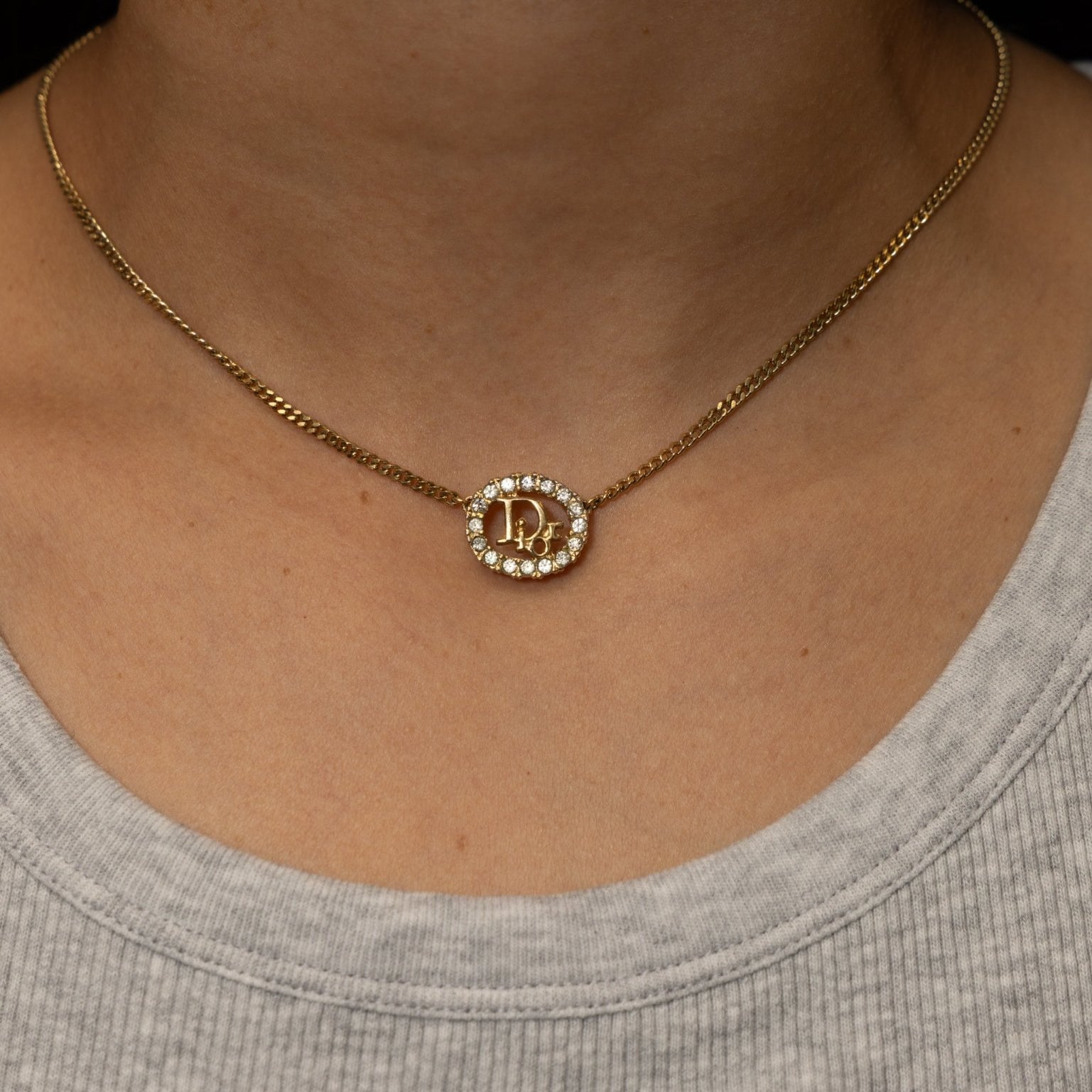 Dior Diorissimo Crystal Oval Pendant Necklace - FashioNica