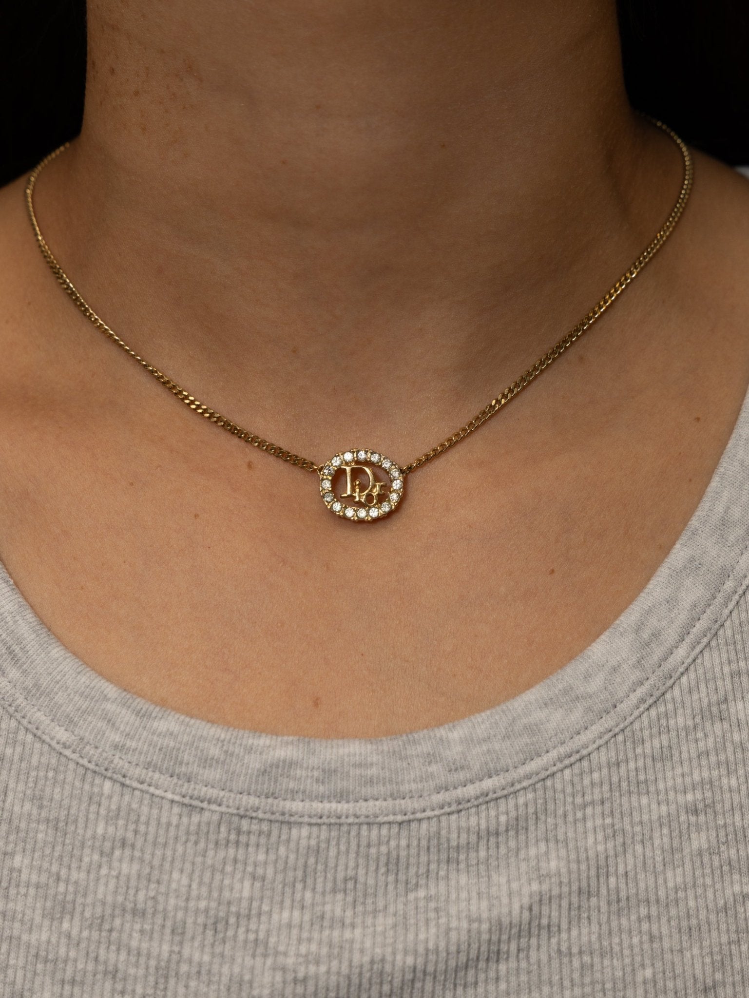 Dior Diorissimo Crystal Oval Pendant Necklace - FashioNica