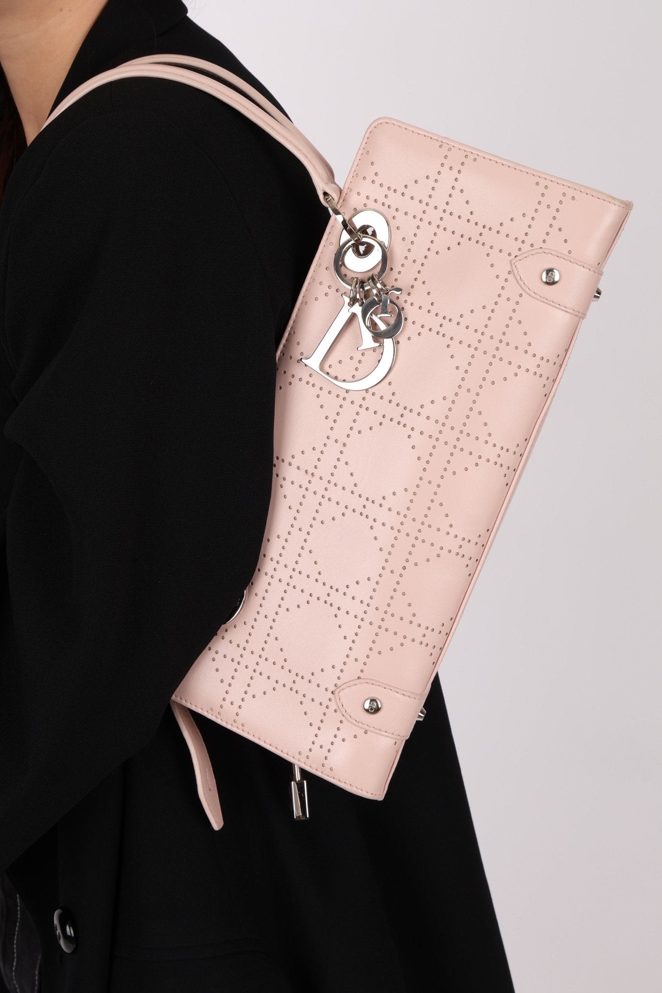 Dior Light Pink Perforated Cannage Leather East West Lady Dior Bag - FashioNica
