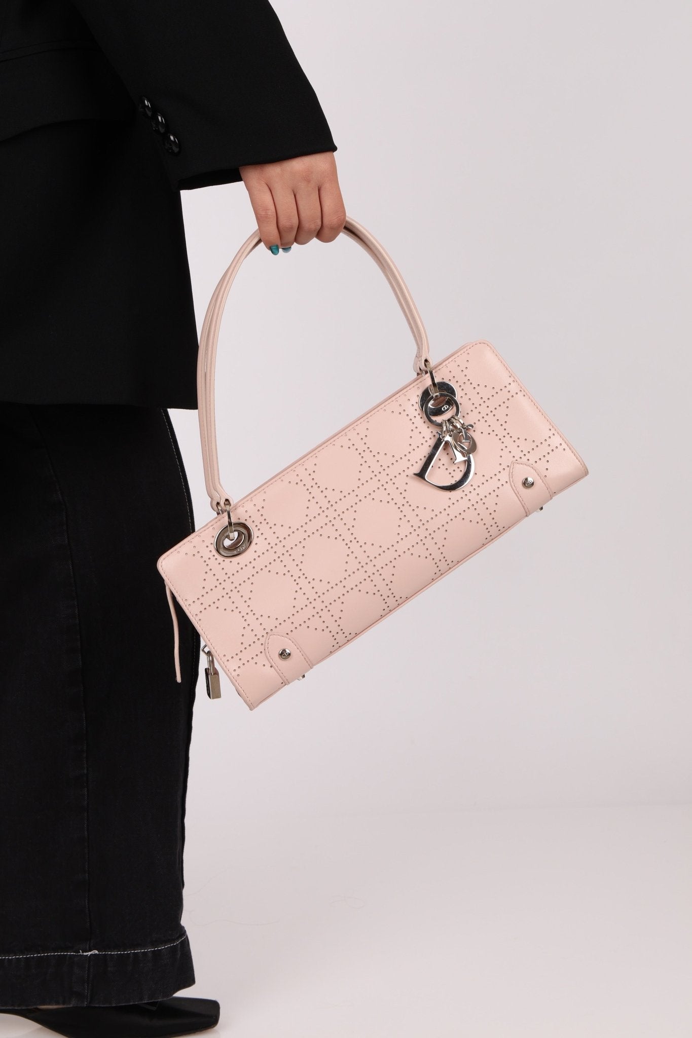 Dior Light Pink Perforated Cannage Leather East West Lady Dior Bag - FashioNica