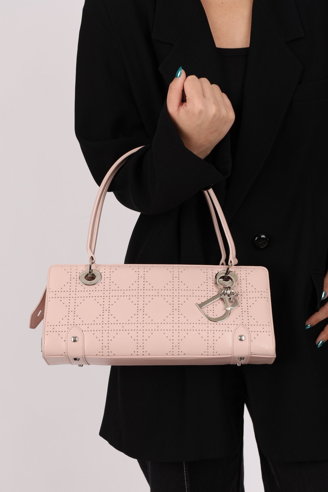 Dior Light Pink Perforated Cannage Leather East West Lady Dior Bag - FashioNica