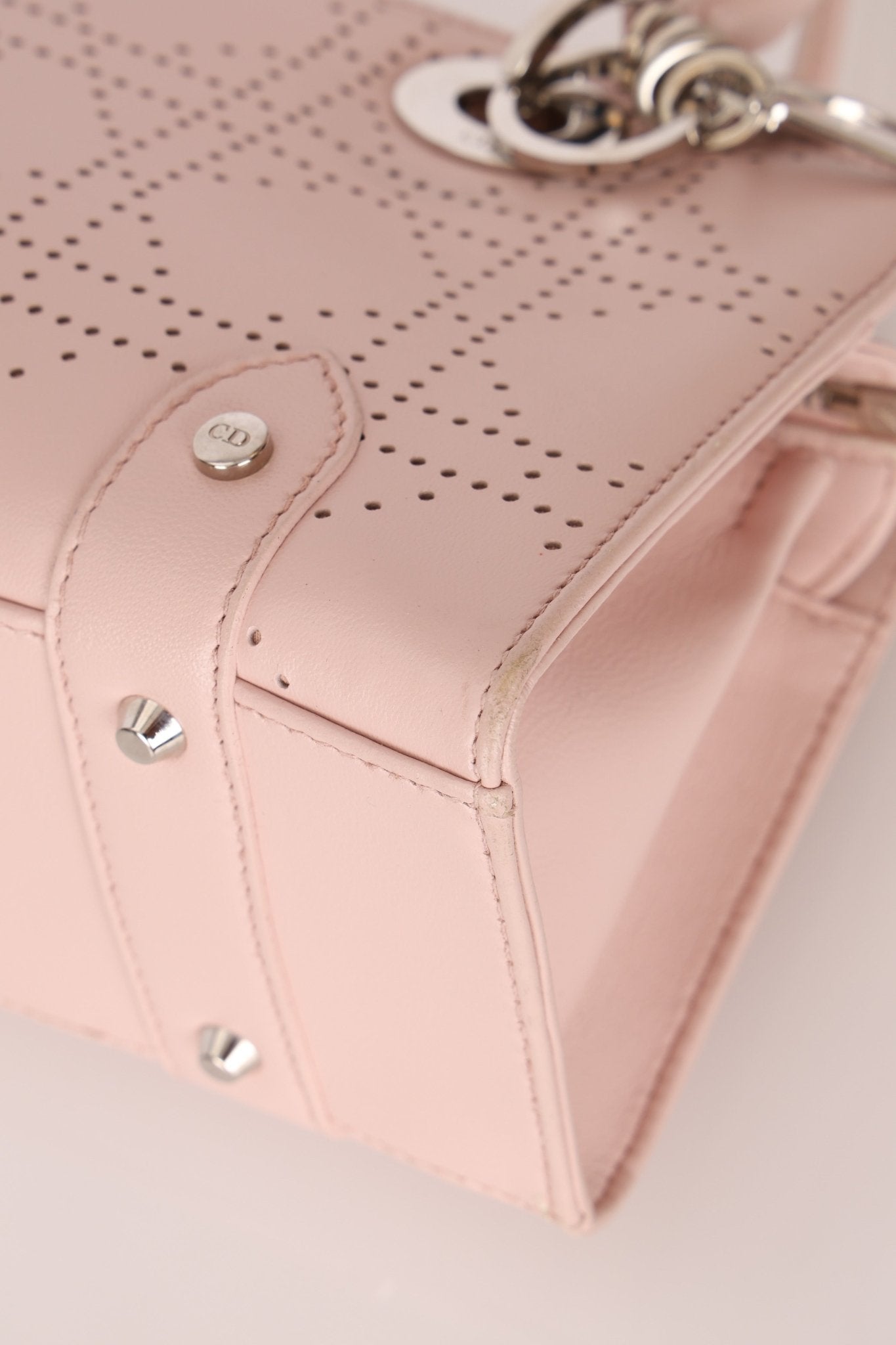 Dior Light Pink Perforated Cannage Leather East West Lady Dior Bag - FashioNica