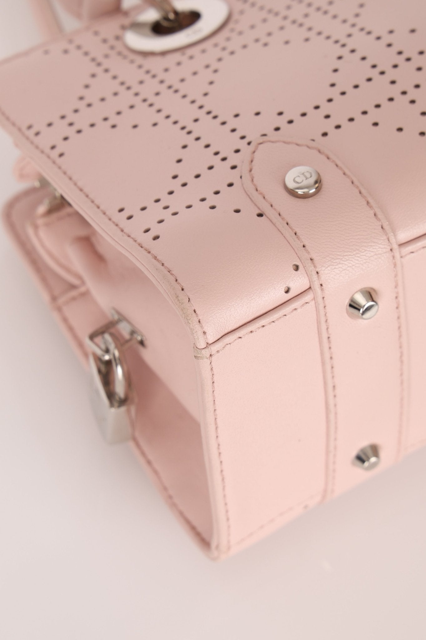 Dior Light Pink Perforated Cannage Leather East West Lady Dior Bag - FashioNica