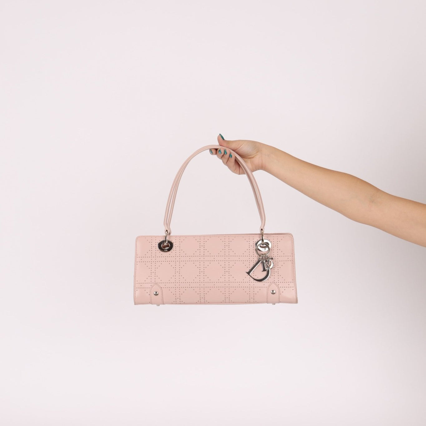 Dior Light Pink Perforated Cannage Leather East West Lady Dior Bag - FashioNica