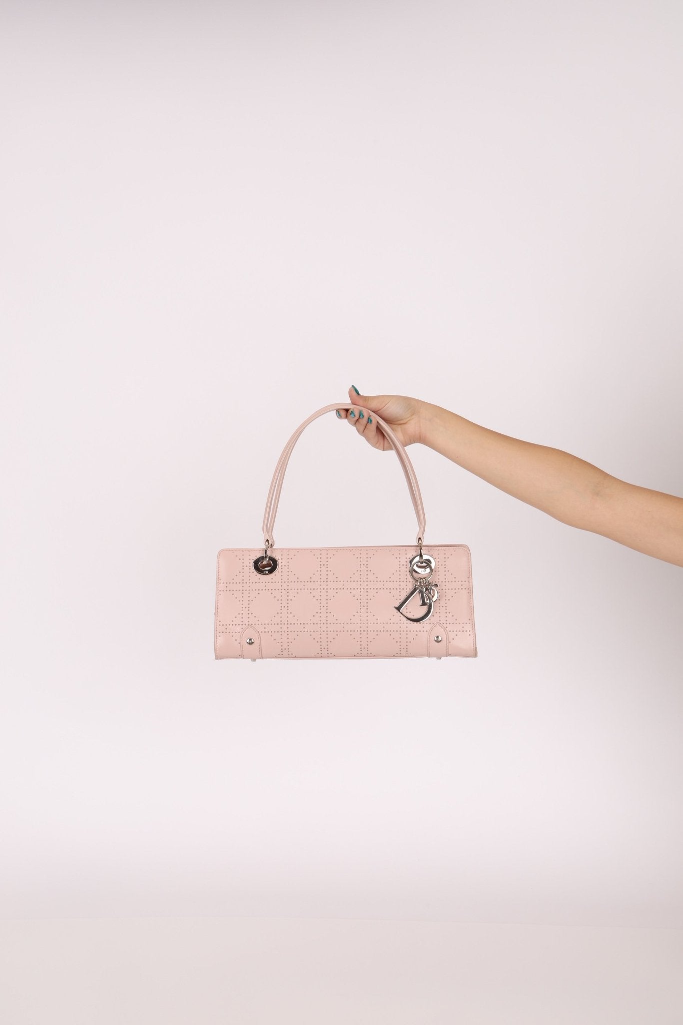 Dior Light Pink Perforated Cannage Leather East West Lady Dior Bag - FashioNica
