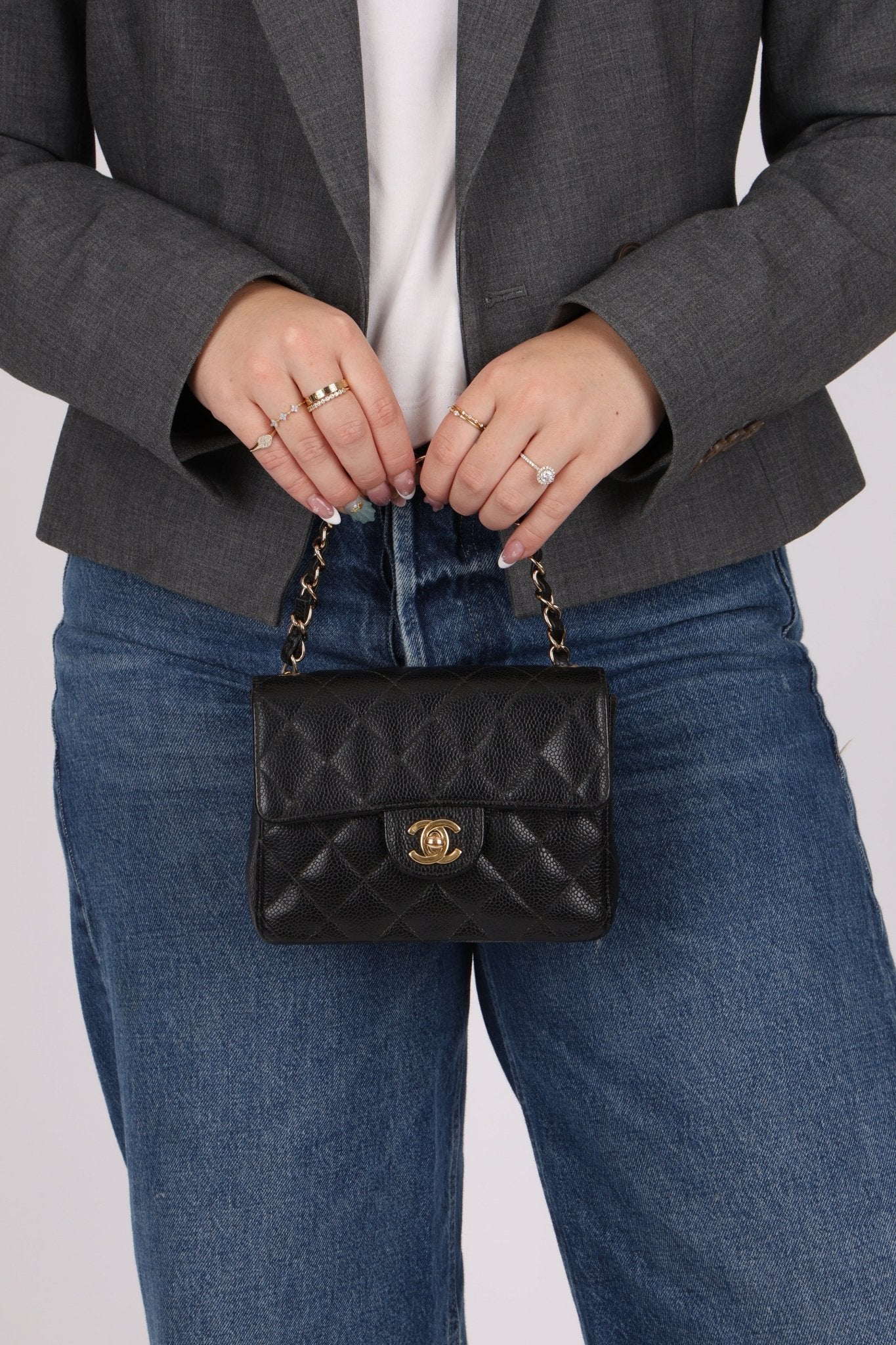 Discontinued Chanel 2004 Caviar Mini Square Flap Bag 24K GP - FashioNica