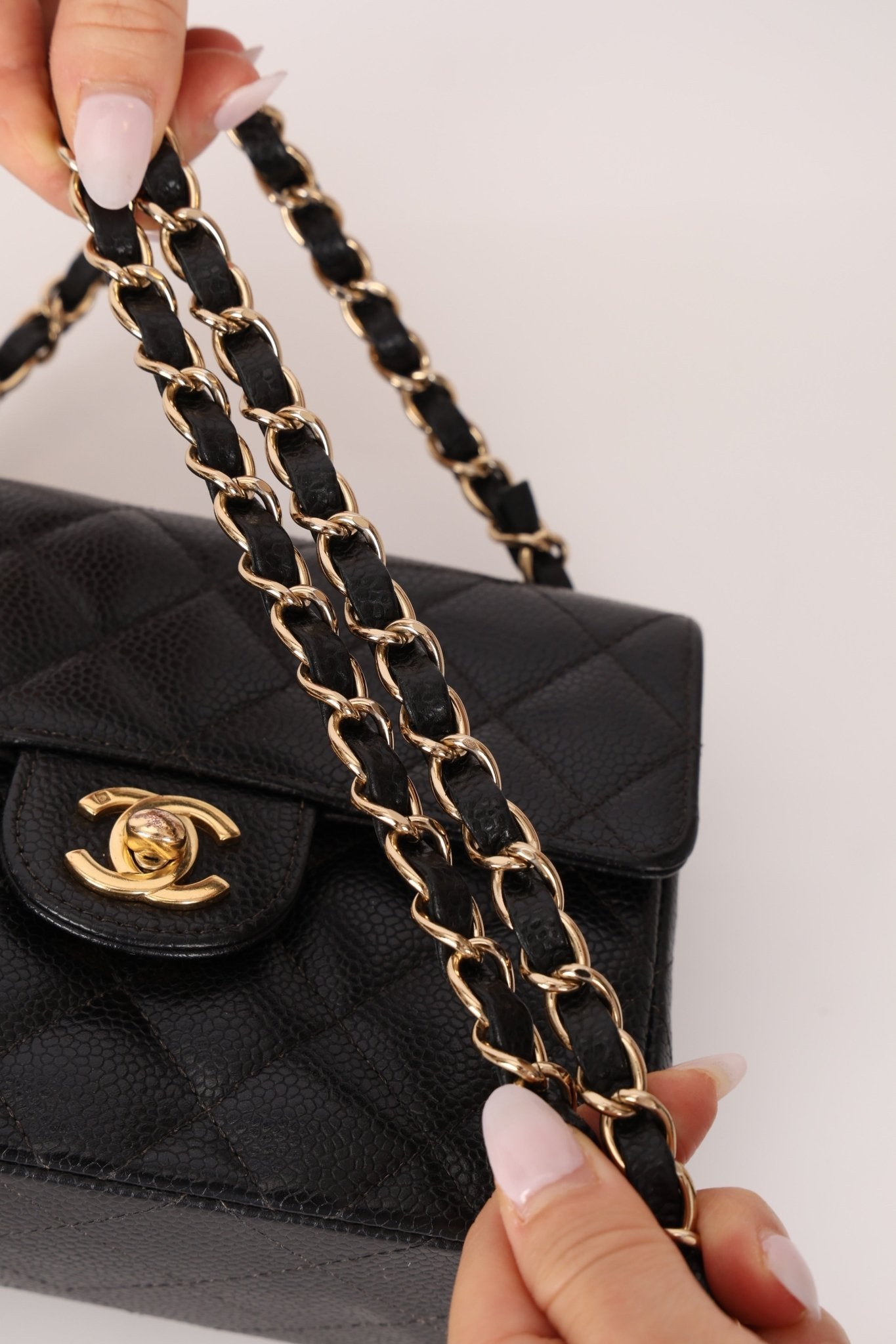 Discontinued Chanel 2004 Caviar Mini Square Flap Bag 24K GP - FashioNica