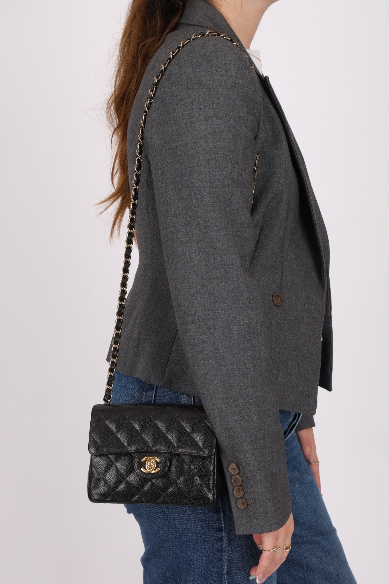 Discontinued Chanel 2004 Caviar Mini Square Flap Bag 24K GP - FashioNica