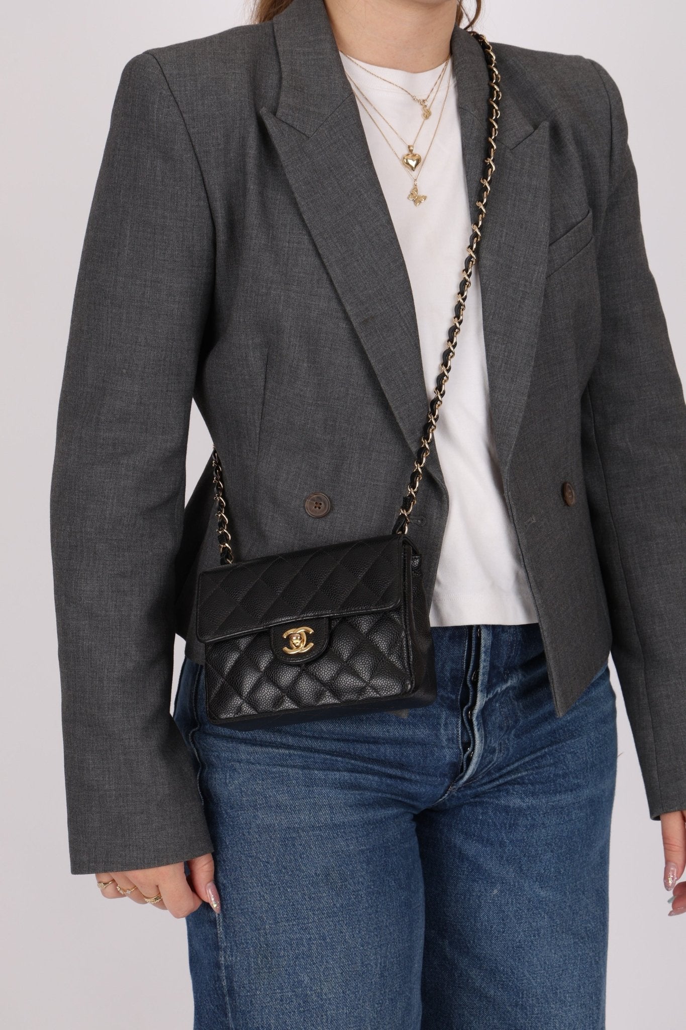 Discontinued Chanel 2004 Caviar Mini Square Flap Bag 24K GP - FashioNica