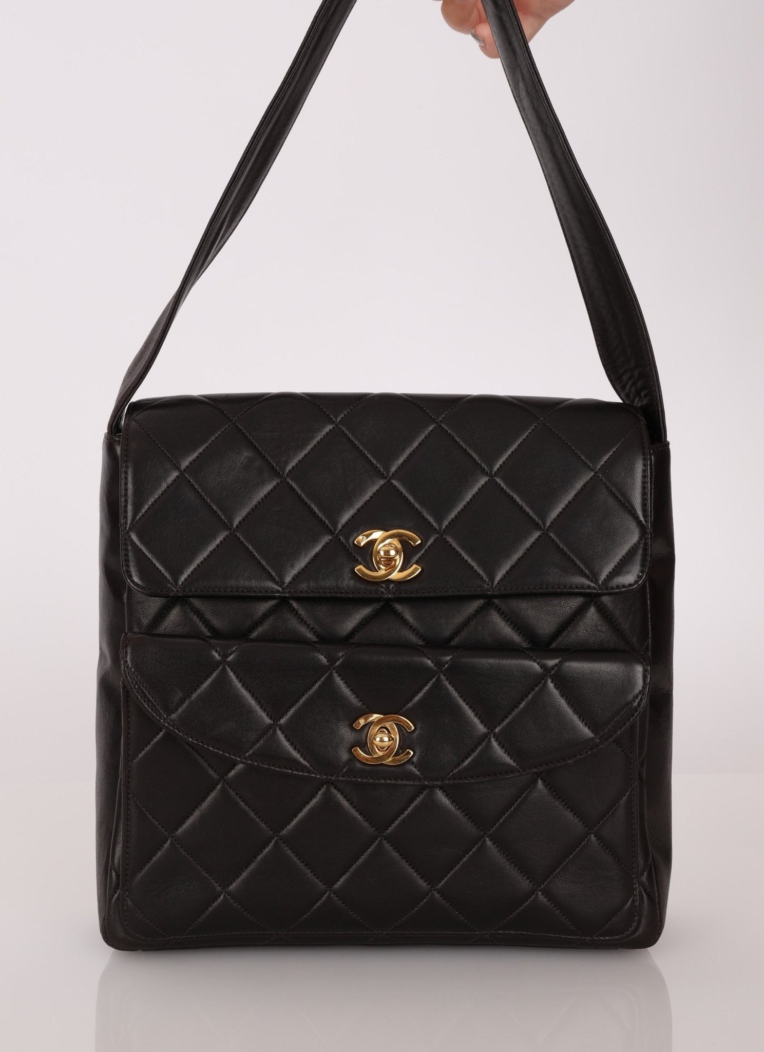 Extremely Rare Chanel 1996 Lambskin Double Turnlock Shoulder Bag - FashioNica