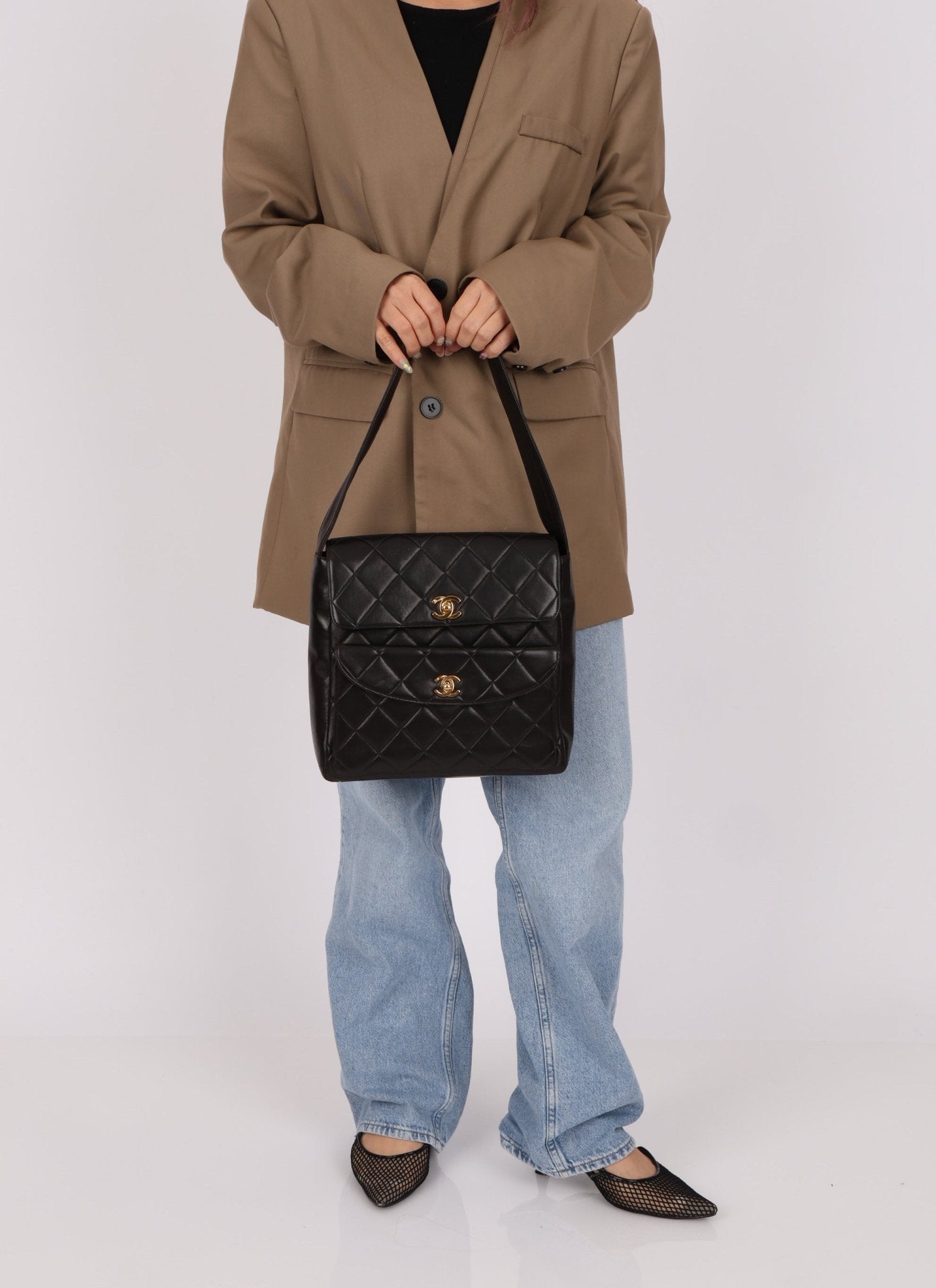 Extremely Rare Chanel 1996 Lambskin Double Turnlock Shoulder Bag - FashioNica